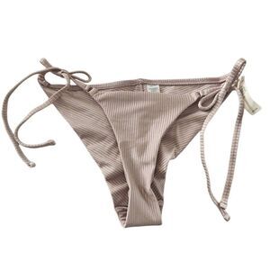 Aerie Women's Sz XS Metallic Nude Ribbed Cheekier Plus String Bikini Bottoms